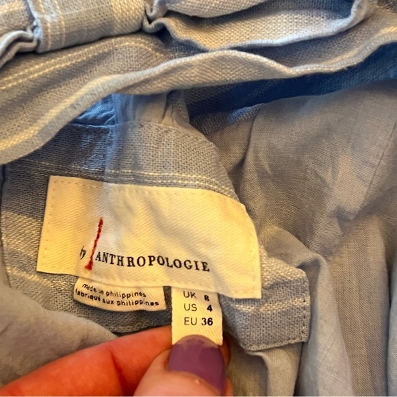 Anthropologie || Cape May Mini Bow Back Dress Linen Blend Blue Stripe Size 4 - Picture 9 of 11
